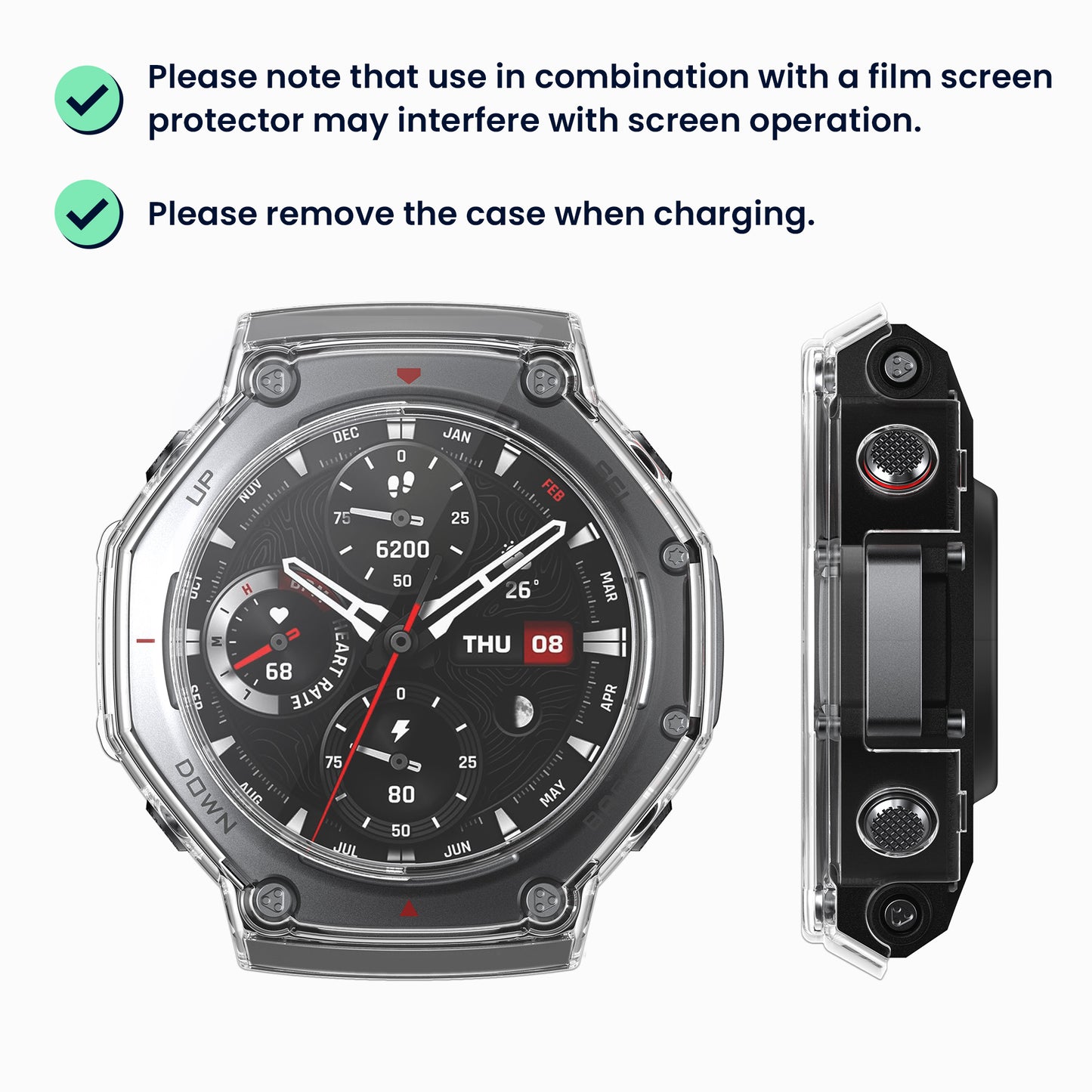 kwmobile Glass Case for Amazfit T-Rex 3 Protective Cover Fullbody Fitness Tracker Case Set