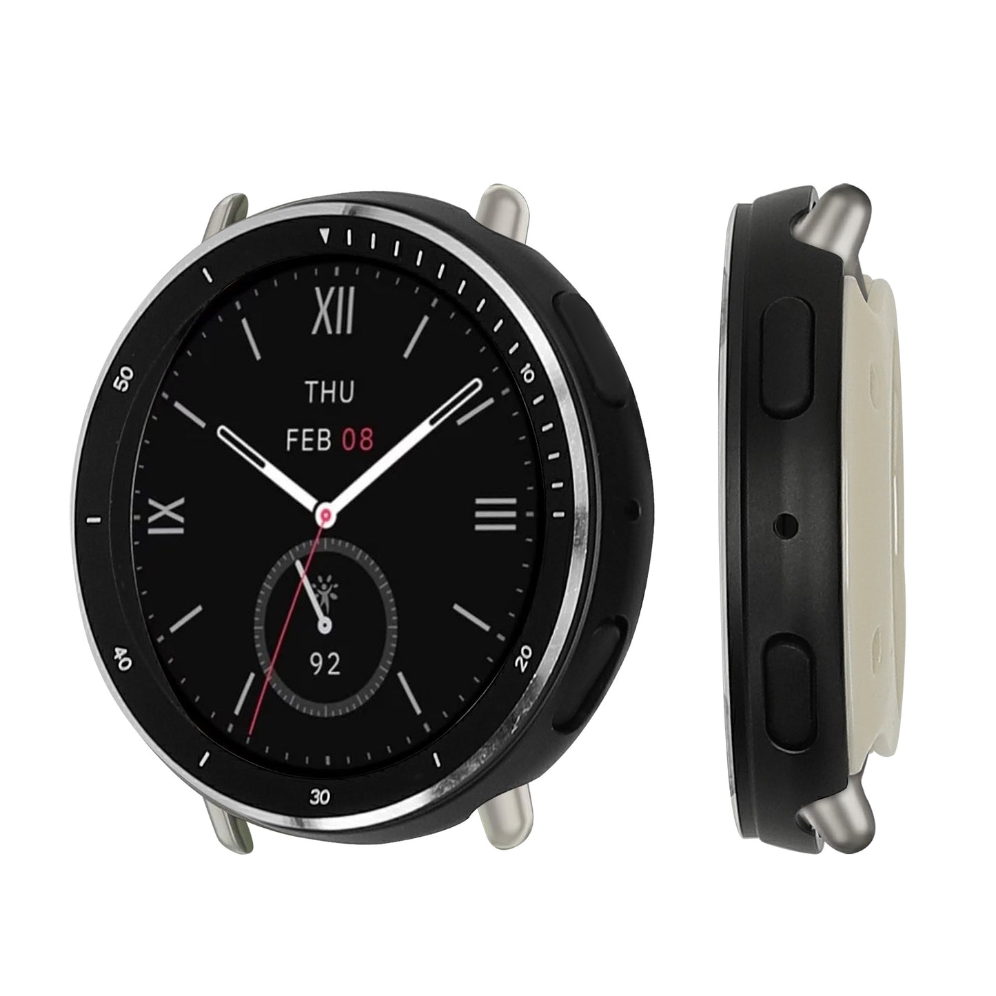 kwmobile Cover kompatibel mit Amazfit Active 2 (A2437) Hülle - Fullbody Fitnesstracker Case Set aus Edelstahl - Schwarz Schwarz  [dsg01]