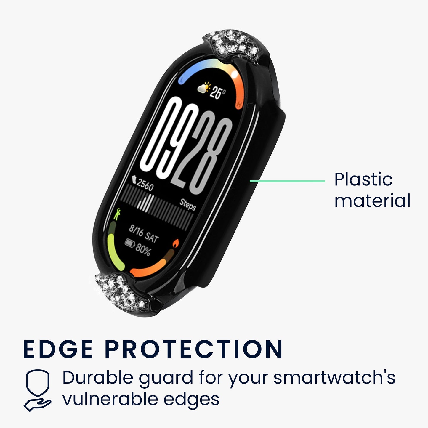 kwmobile Plastic Case compatible with Xiaomi Mi Band 10 / Mi Band 9 / 8 Protective Cover Protection Frame - Glitter Protection Accessory