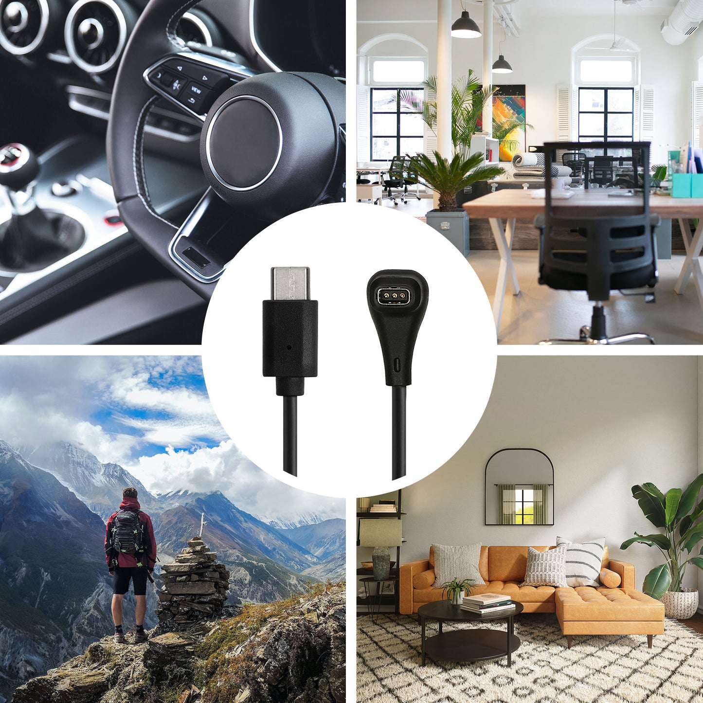 kwmobile USB C Charging Cable compatible with COROS PACE Pro / PACE 4 / APEX 4 / NOMAD - Cable Charger - Smart Watch Replacement Cable - Fitness Tracker Charging Cable