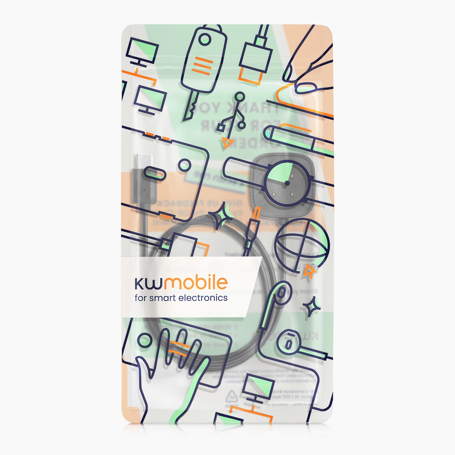 kwmobile USB C Charging Cable compatible with Fitbit Versa 4 / Sense 2 / Versa 3 / Sense - Cable Charger - Smartwatch Replacement Cable - Fitness Tracker Charging Cable