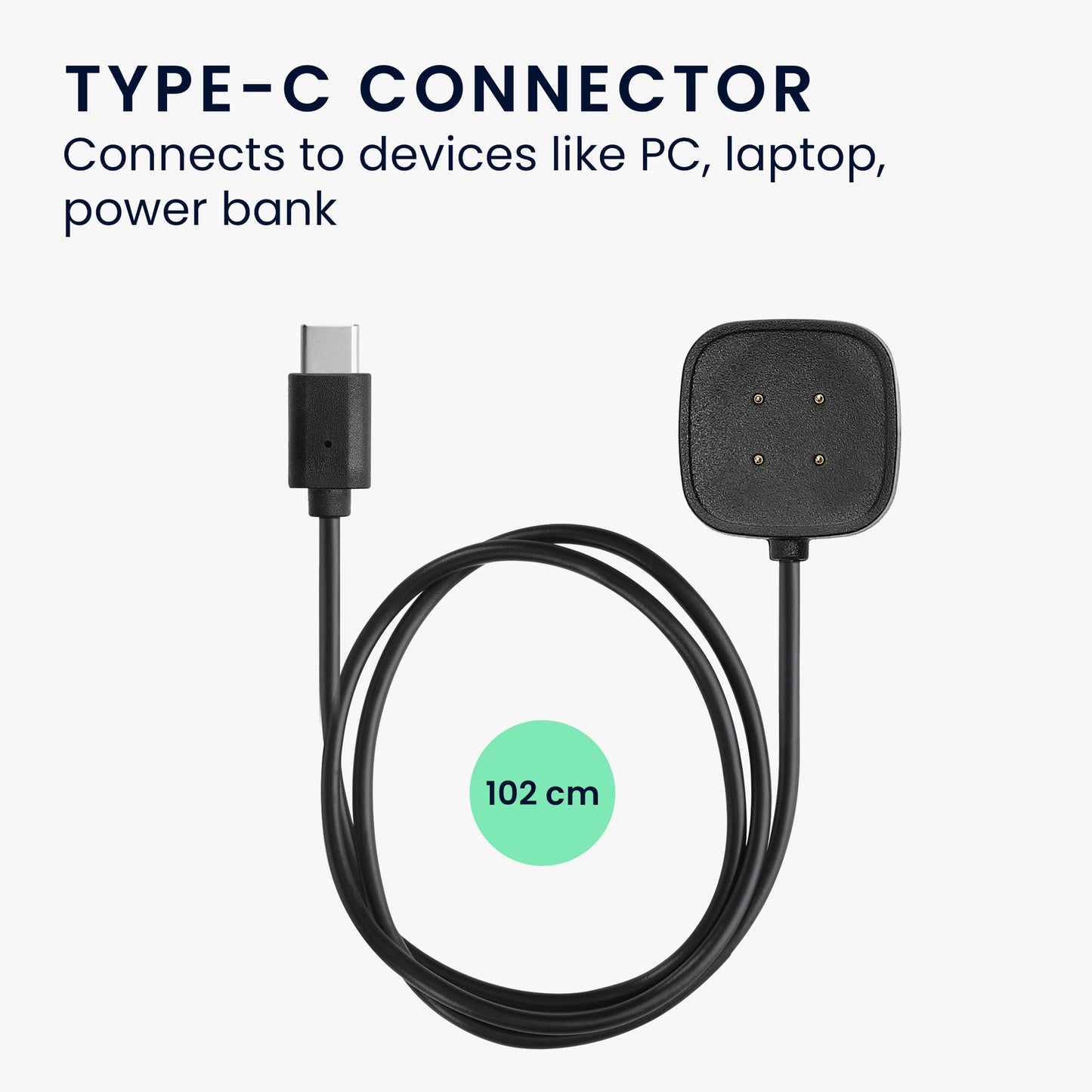 kwmobile USB C Charging Cable compatible with Fitbit Versa 4 / Sense 2 / Versa 3 / Sense - Cable Charger - Smartwatch Replacement Cable - Fitness Tracker Charging Cable