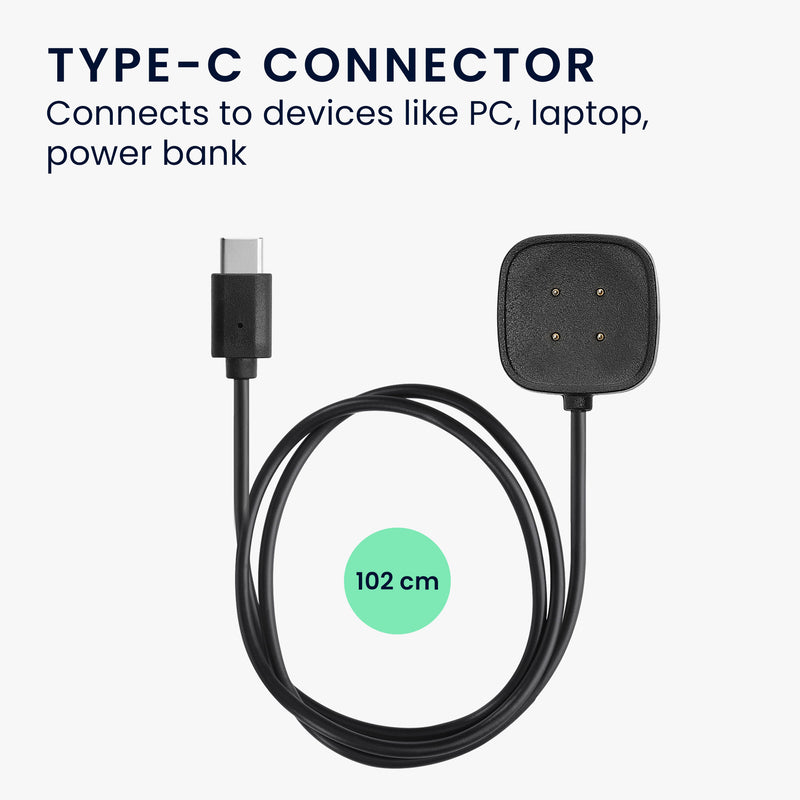 kwmobile USB C Charging Cable compatible with Fitbit Versa 4 / Sense 2 / Versa 3 / Sense - Cable Charger - Smartwatch Replacement Cable - Fitness Tracker Charging Cable