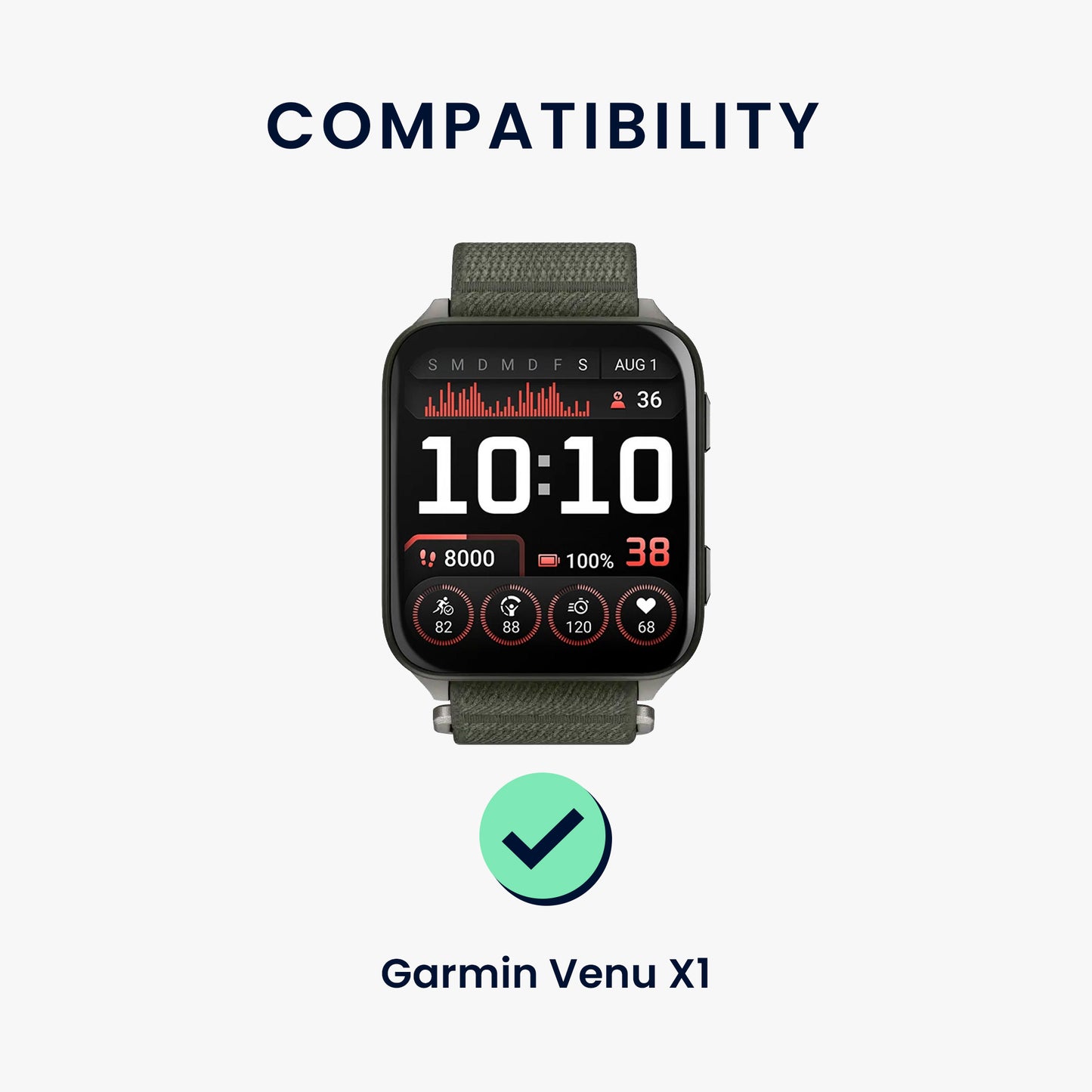 kwmobile Strap compatible with Garmin Venu X1 Fitness Tracker Sports Watch Strap Inner Dimensions from 14 - 22 cm