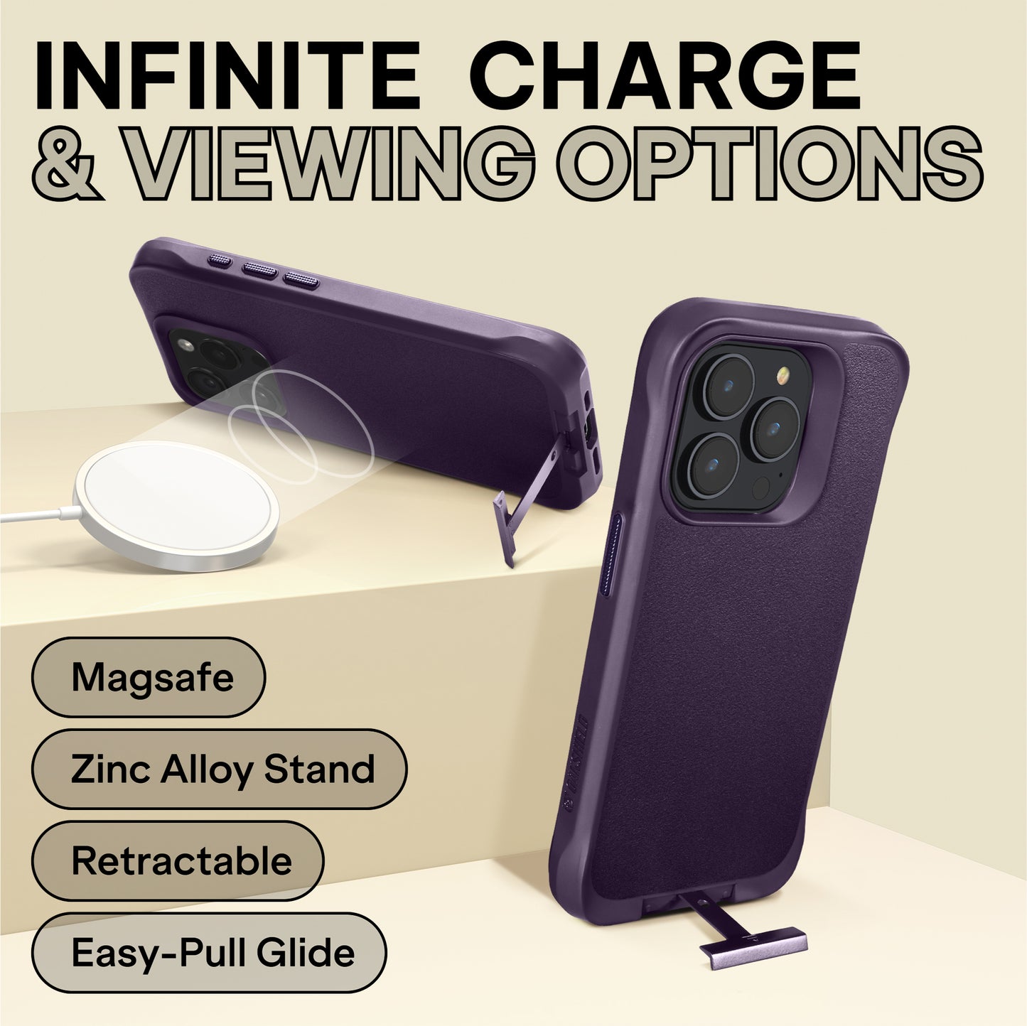 Oakshield Phone Case with Stand Compatible with iPhone 15 Pro Case - With Stand - Case for iPhone 15 Pro - MagSafe Compatible - Case
