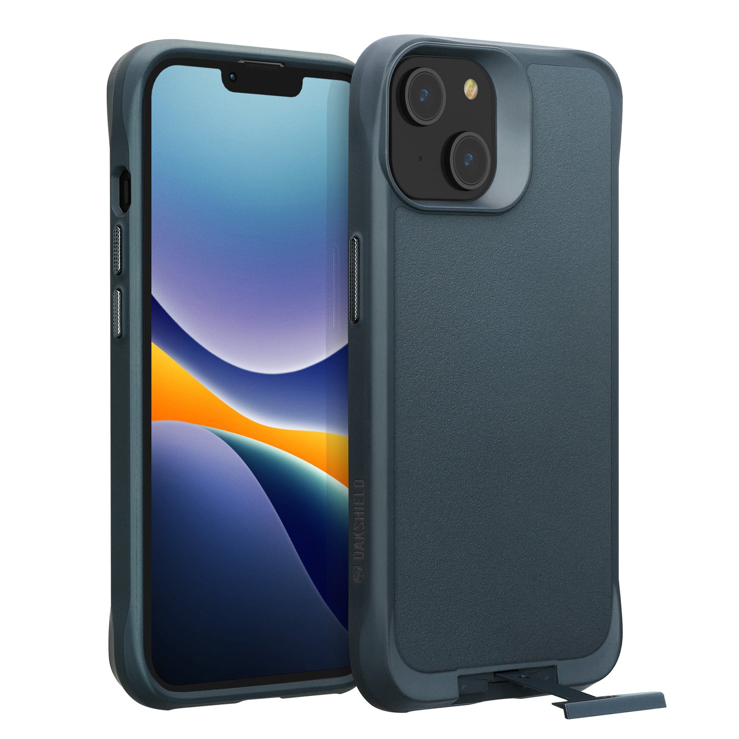 Oakshield Handyhülle mit Standfunktion kompatibel mit iPhone 14 Hülle - Case für iPhone 14 - Hülle mit Ständer - Cover mit erhöhten Kanten - Blaugrau Blaugrau  