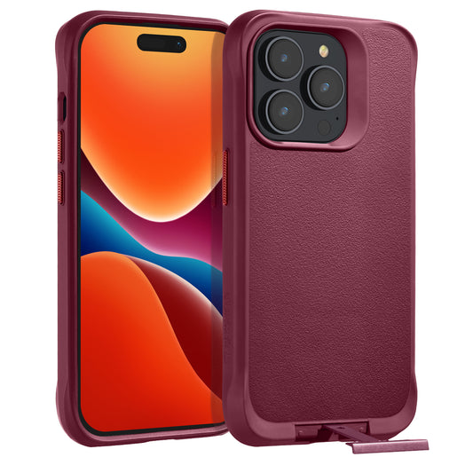 Oakshield Handyhülle mit Standfunktion kompatibel mit iPhone 14 Pro Hülle - Mit Ständer - Case für iPhone 14 Pro - Kompatibel mit MagSafe - Hülle in Dunkelrot Dunkelrot  