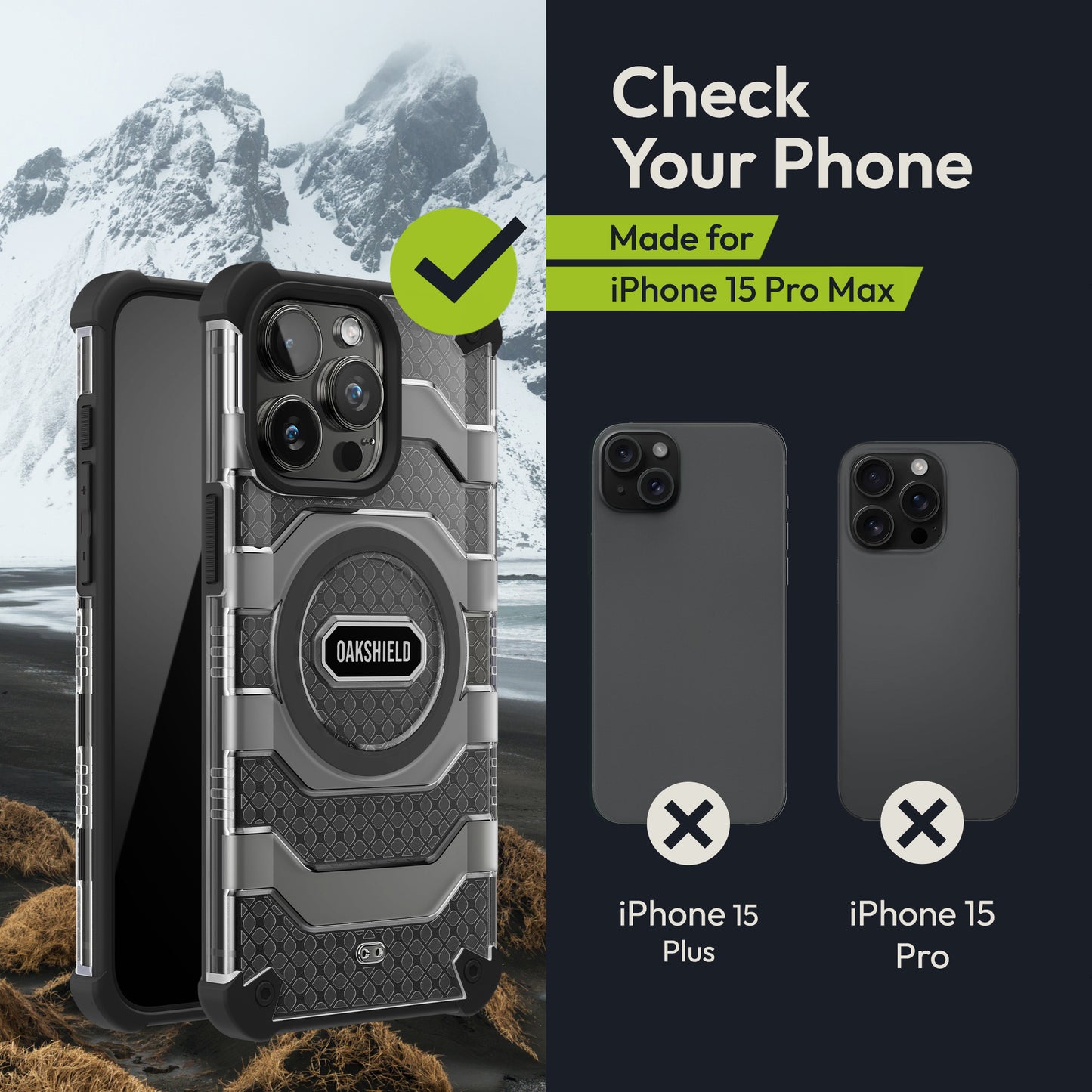 Oakshield Phone Case for iPhone 15 Pro Max Case Cover Compatible with MagSafe Accessories Protective Case with Military-Standard Drop Test