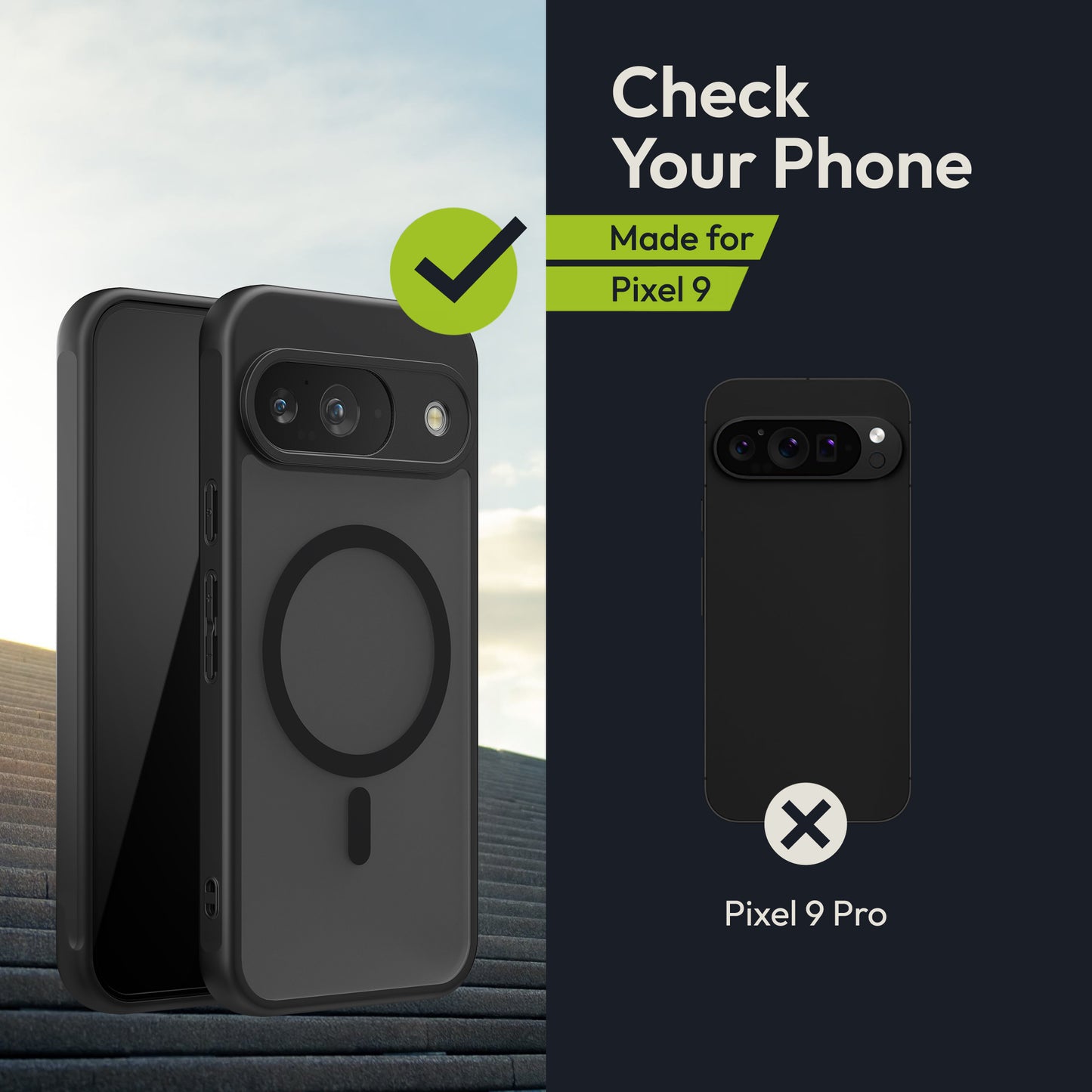 Oakshield Case for Google Pixel 9 - Magnetic Semi-Transparent Phone Case - Shockproof Protective Cover with Camera Protection - With Glass Film - Case