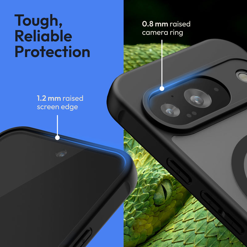 Oakshield Case for Google Pixel 9 - Magnetic Semi-Transparent Phone Case - Shockproof Protective Cover with Camera Protection - With Glass Film - Case