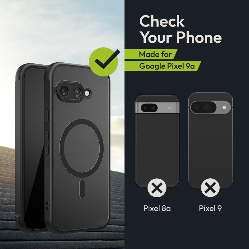 Oakshield Case for Google Pixel 9a - Magnetic Semi-Transparent Phone Case - Shockproof Protective Cover with Camera Protection - With Glass Screen Protector - Case