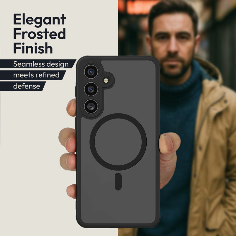 Oakshield Case for Samsung Galaxy A55 - Magnetic Semi-Transparent Phone Cover - Shockproof Protective Case with Camera Protection - With Glass Screen Protector - Case