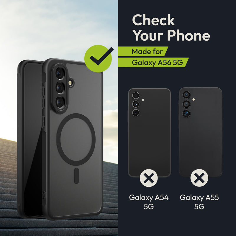 Oakshield Case for Samsung Galaxy A56 5G - Magnetic Semi-Transparent Phone Case - Shockproof Protective Cover with Camera Protection - With Glass Screen Protector - Case