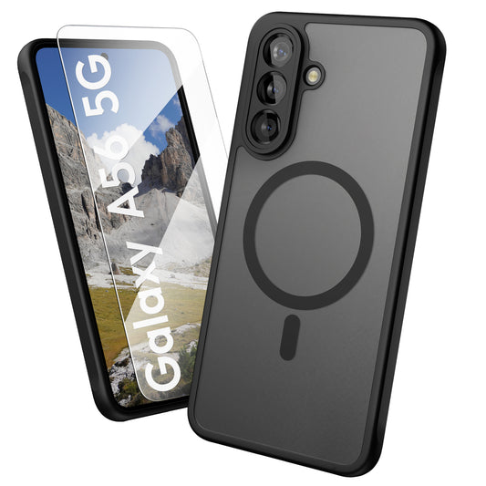 Oakshield Hülle für Samsung Galaxy A56 5G Hülle - Magnetische Handyhülle halbtransparent - Schutzhülle stoßfest mit Kameraschutz - Case in Schwarz Schwarz  